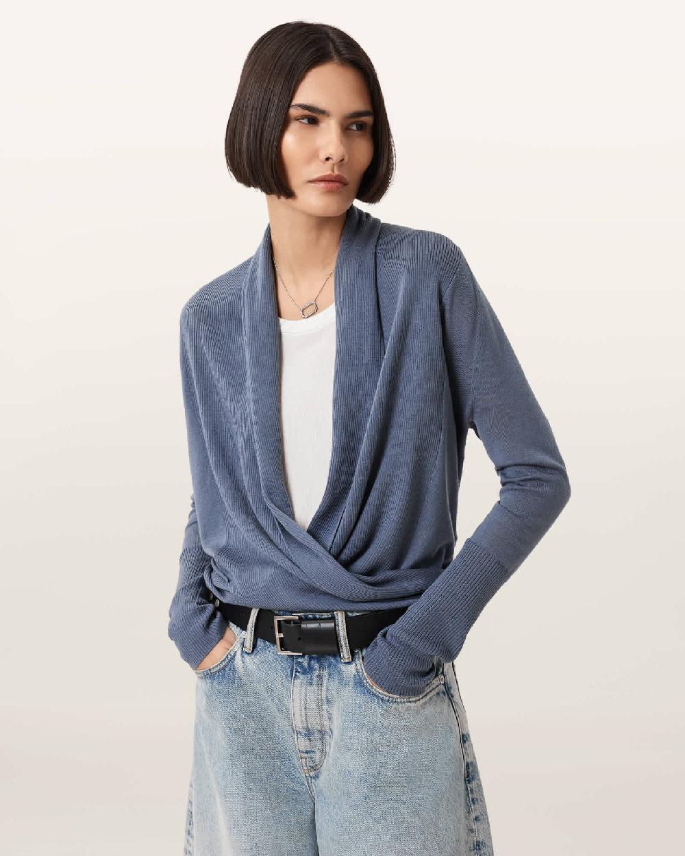 All Saints Wasson Pirate Lightweight Cardigan FLINT STONE GREY