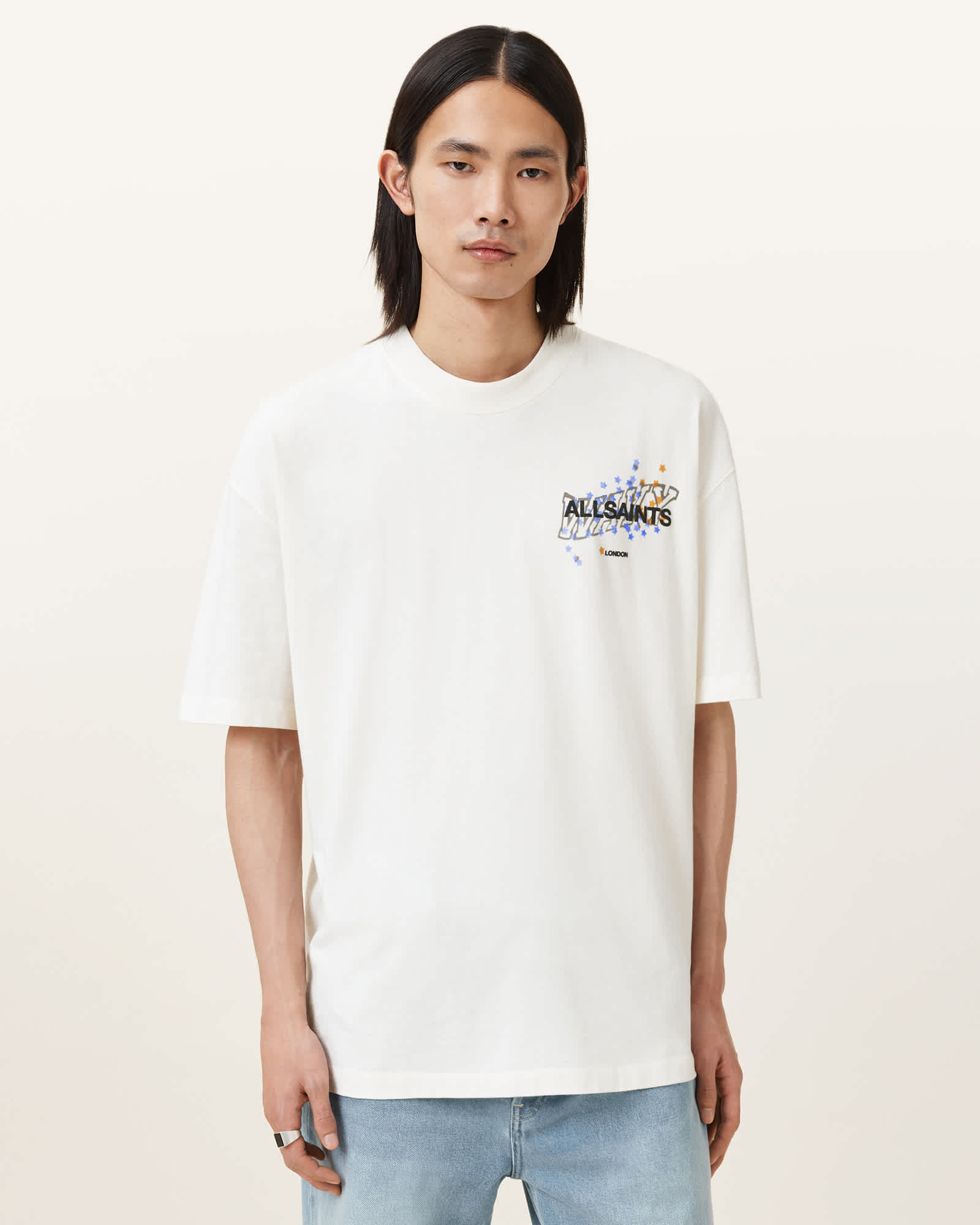 All Saints Wavy Oversized Crew Neck T-Shirt Chalk White
