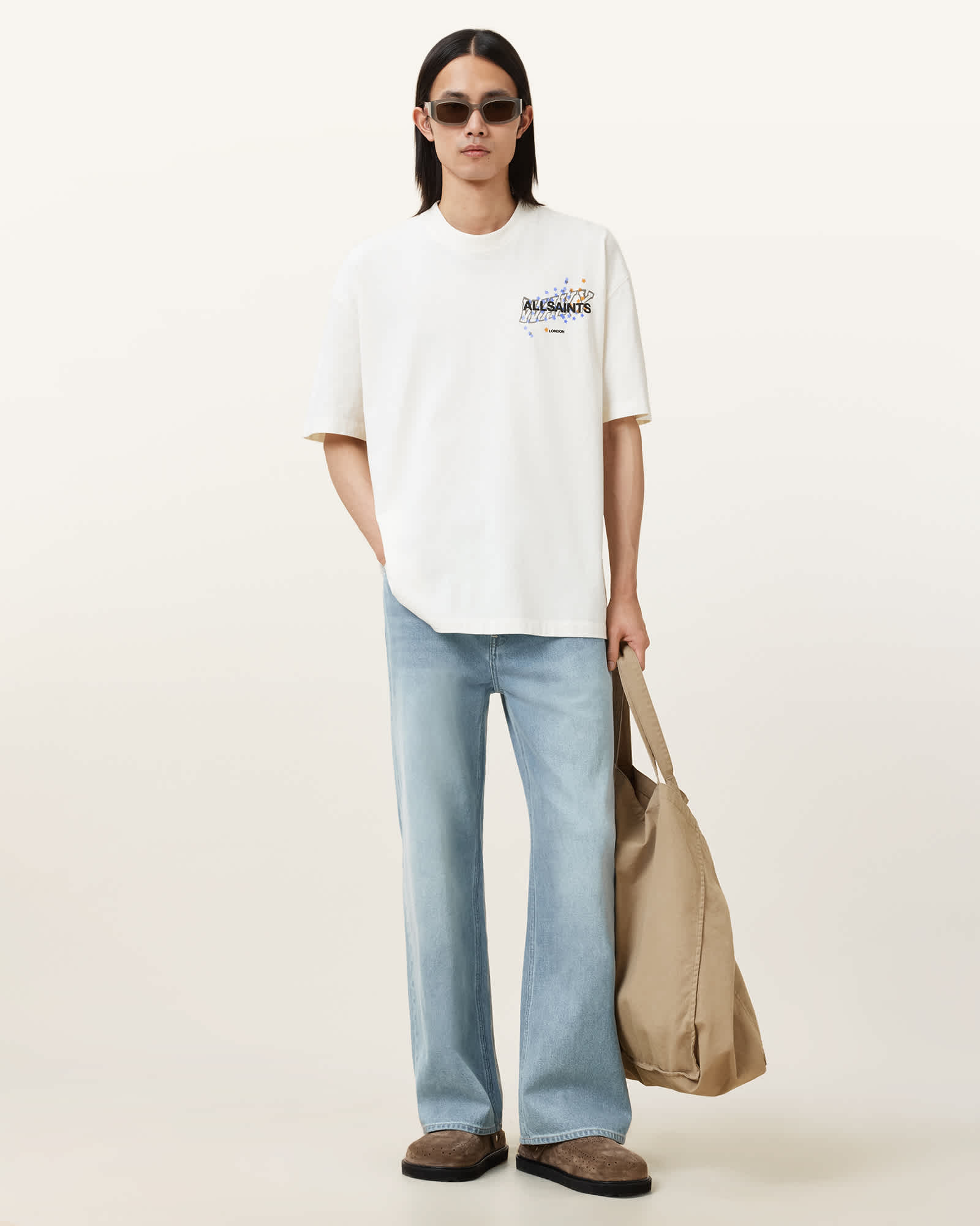 All Saints Wavy Oversized Crew Neck T-Shirt Chalk White