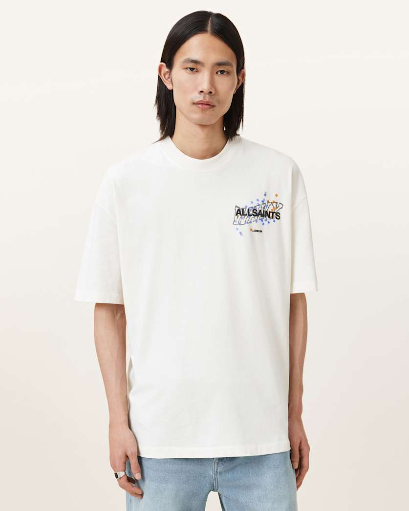 all saints Wavy Oversized Crew Neck T-Shirt Chalk White