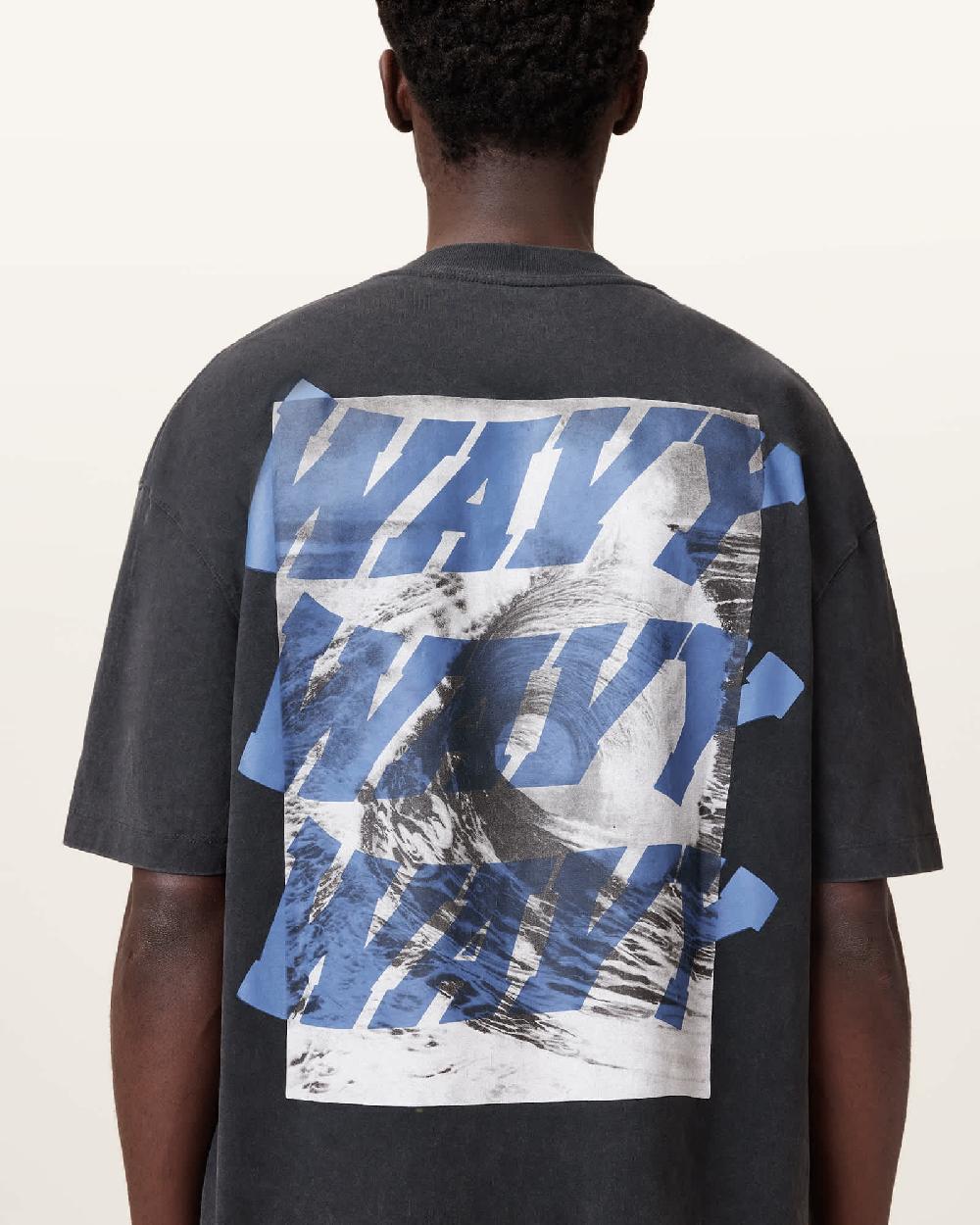 All Saints Wavy Oversized Crew Neck T-Shirt Washed Black