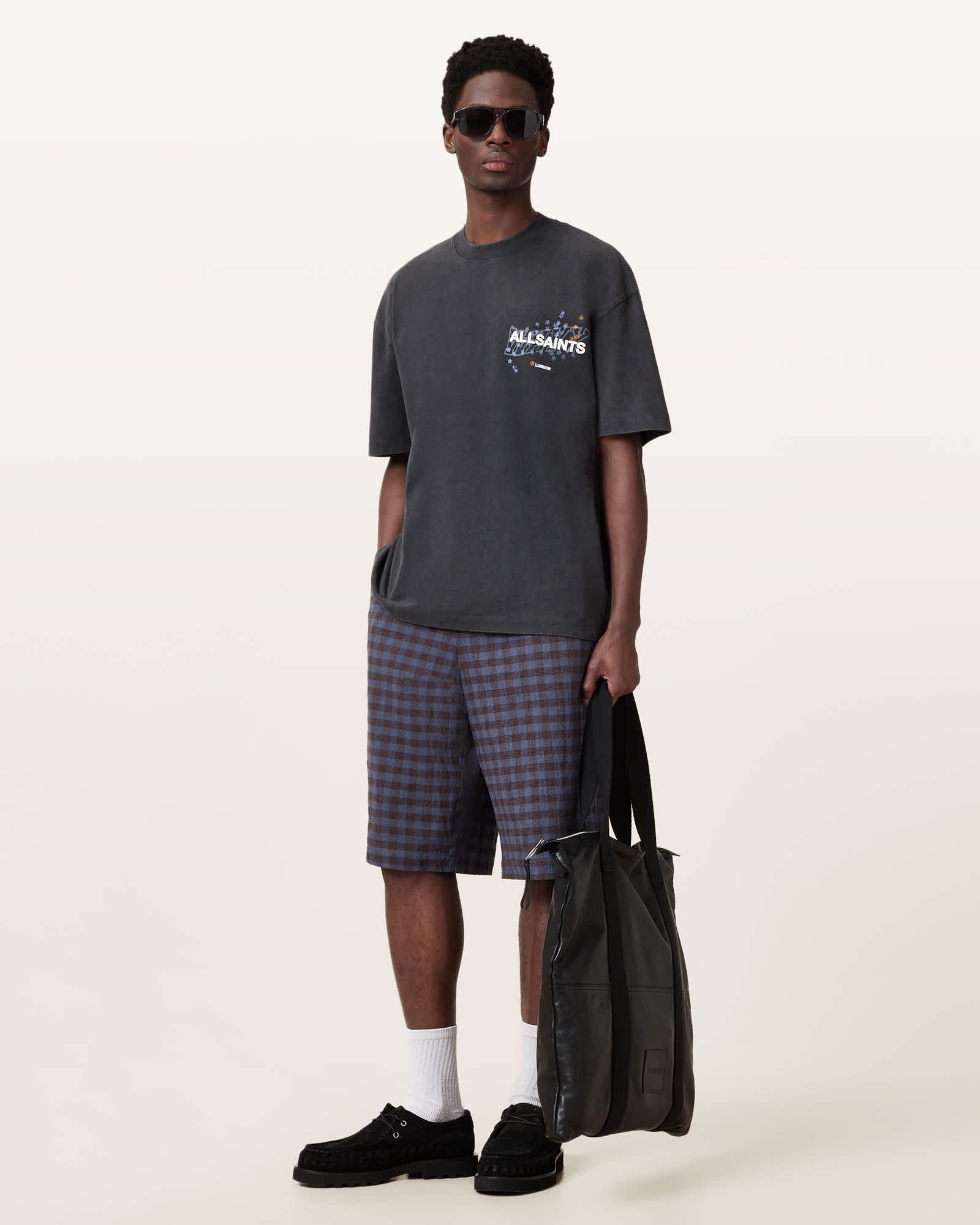 All Saints Wavy Oversized Crew Neck T-Shirt Washed Black