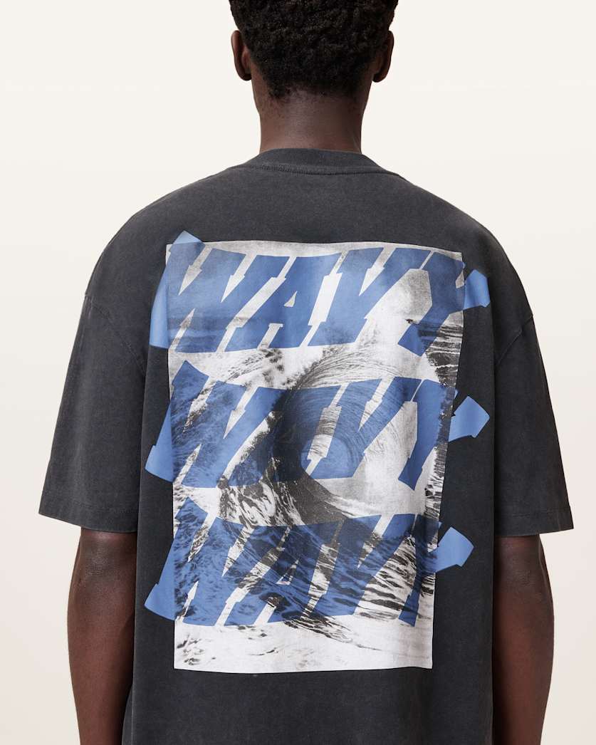 all saints Wavy Oversized Crew Neck T-Shirt Washed Black