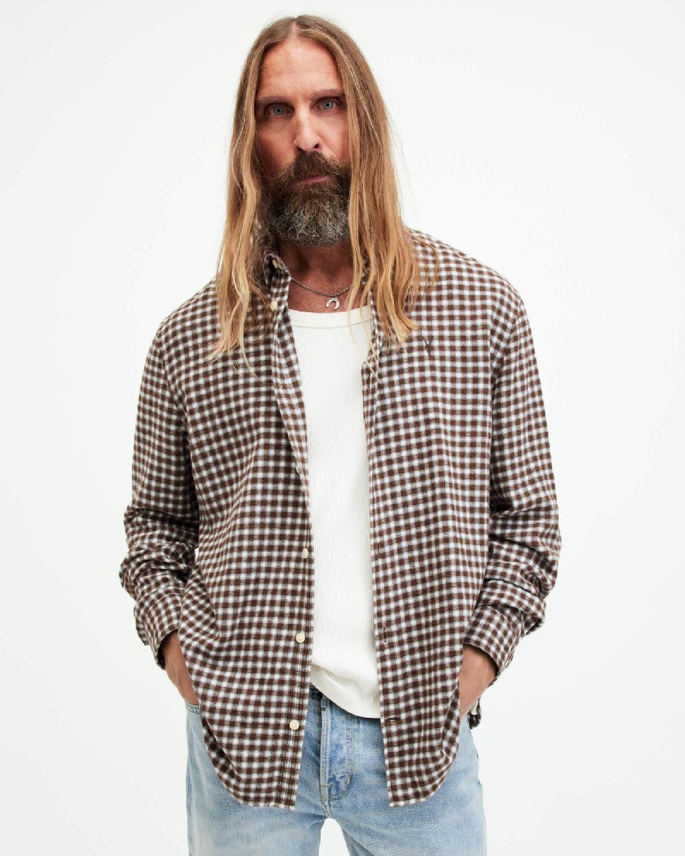 All Saints Wayanda Checked Relaxed Fit Shirt CREEK BROWN