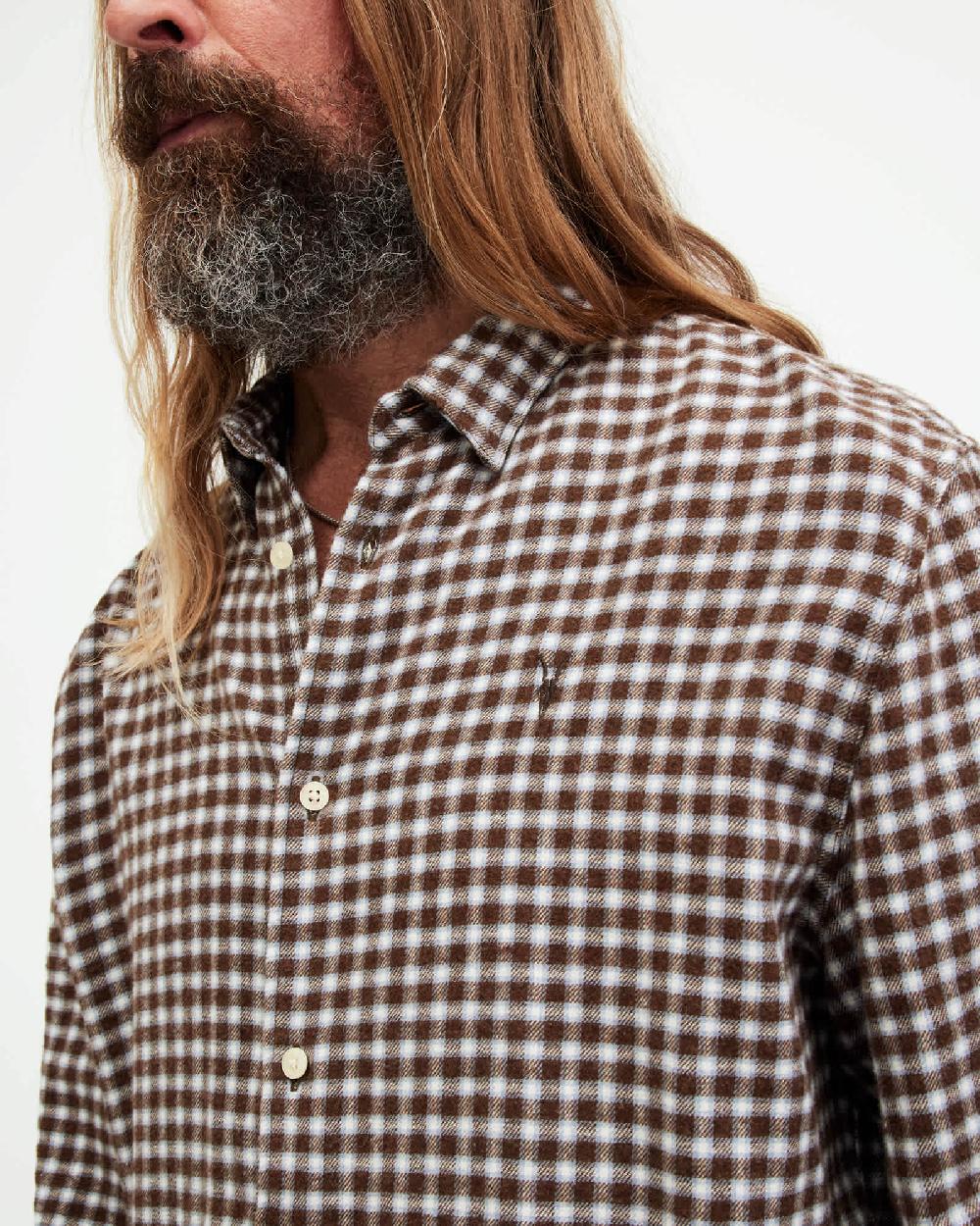 All Saints Wayanda Checked Relaxed Fit Shirt CREEK BROWN