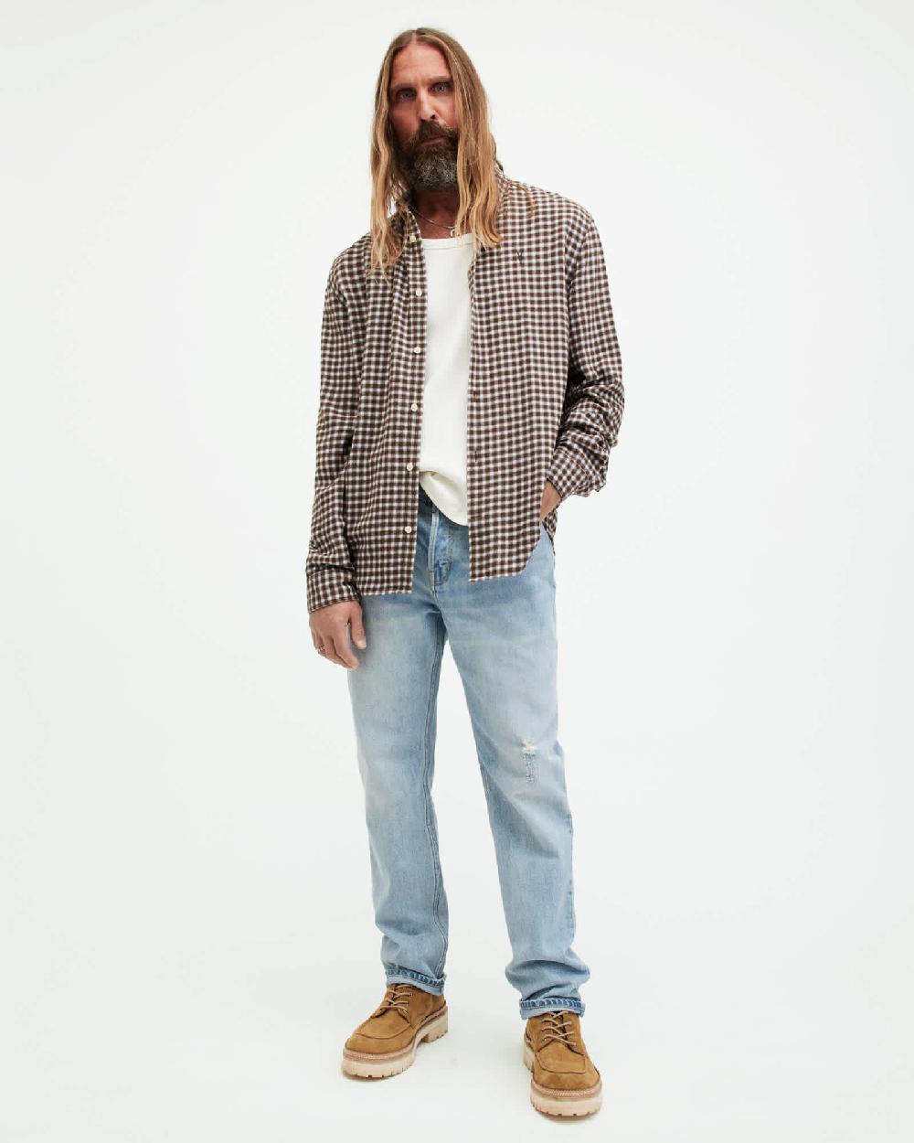 All Saints Wayanda Checked Relaxed Fit Shirt CREEK BROWN