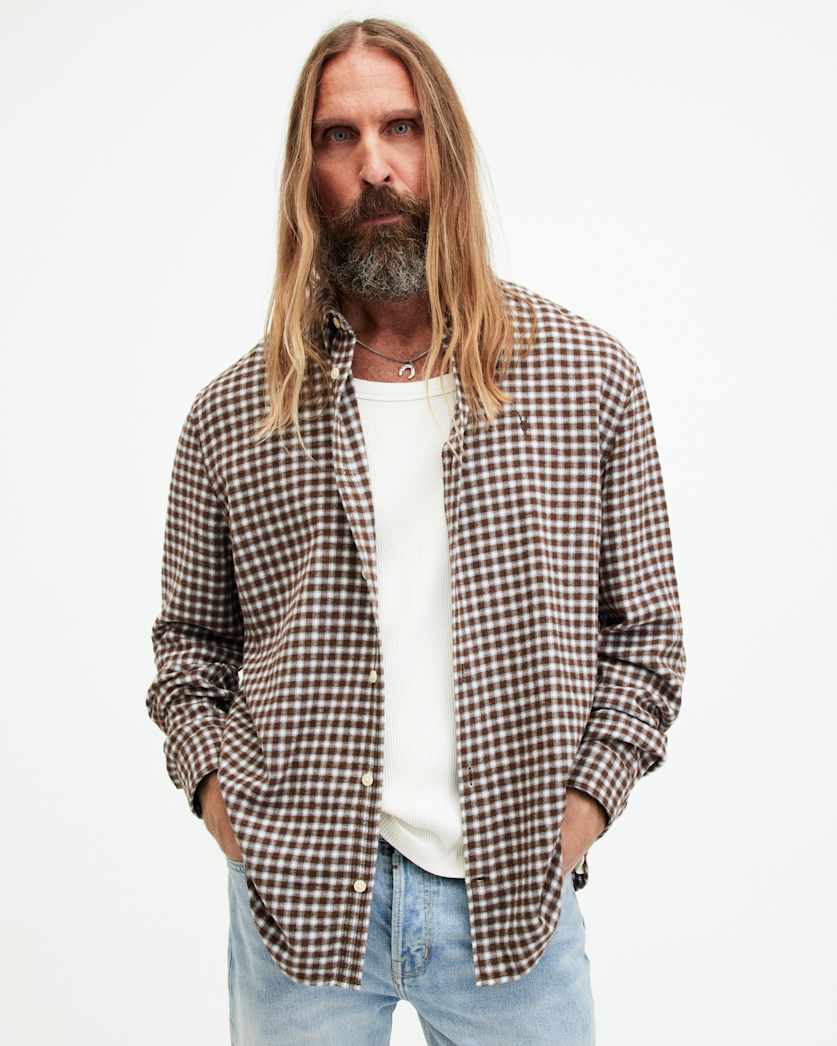 all saints Wayanda Checked Relaxed Fit Shirt CREEK BROWN