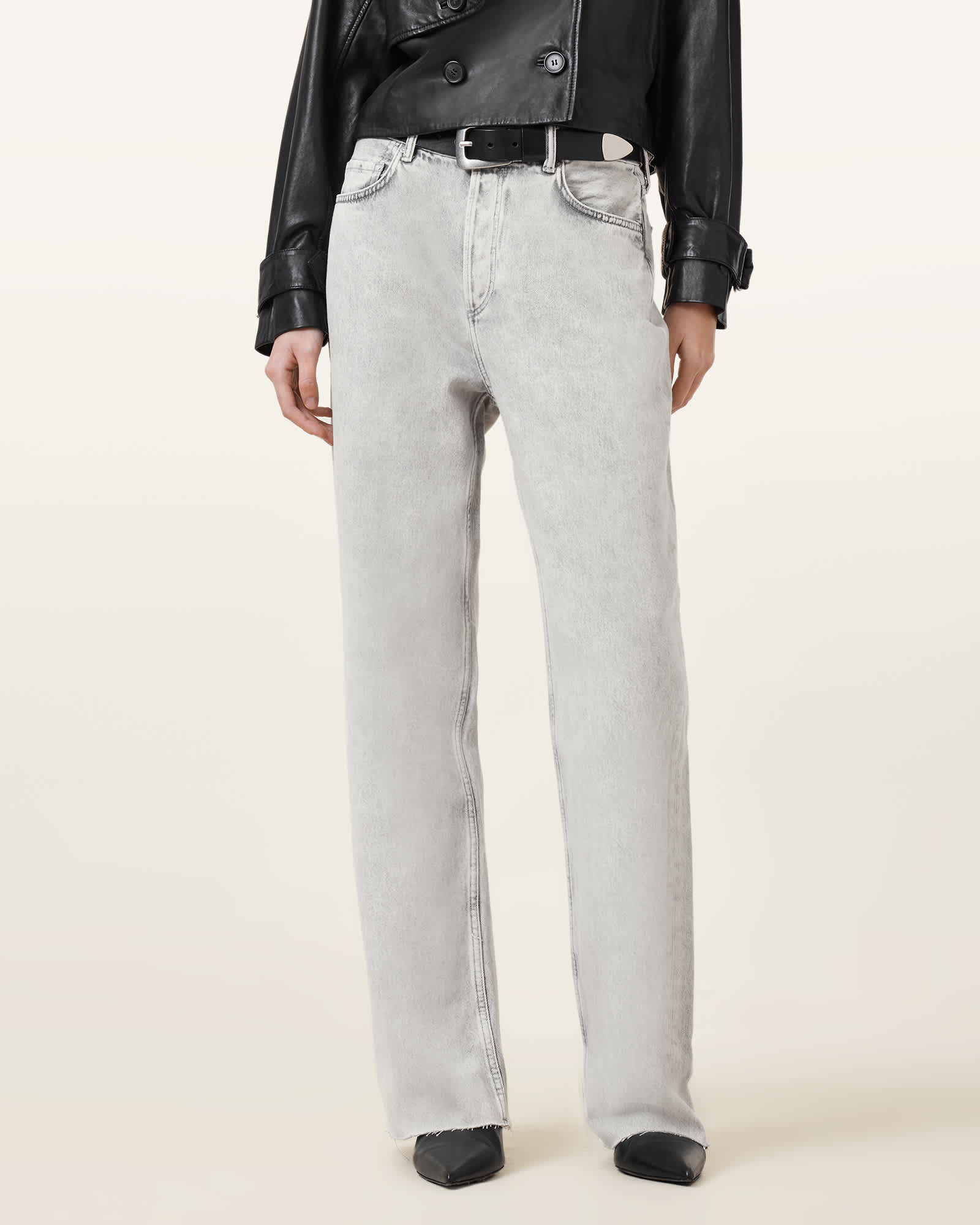 All Saints Wendel Straight Leg Denim Jeans Anthracite Grey