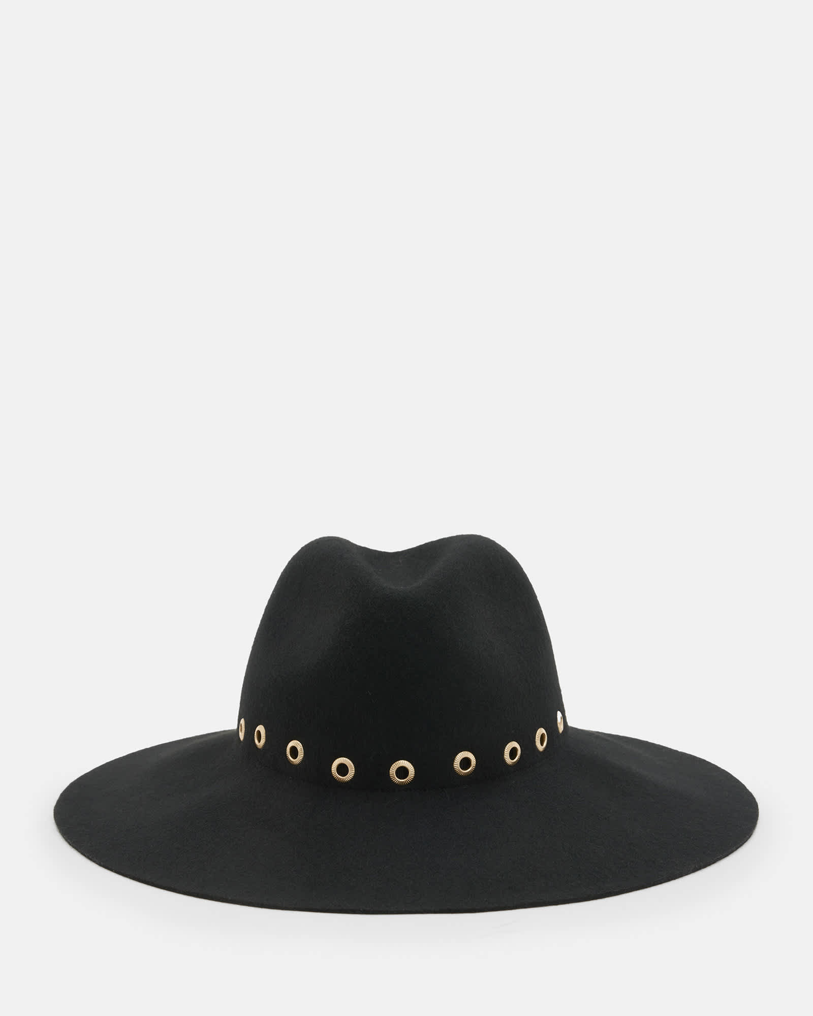 All Saints Whitley Textured Eyelet Wool Fedora BLACK/WARM BRASS