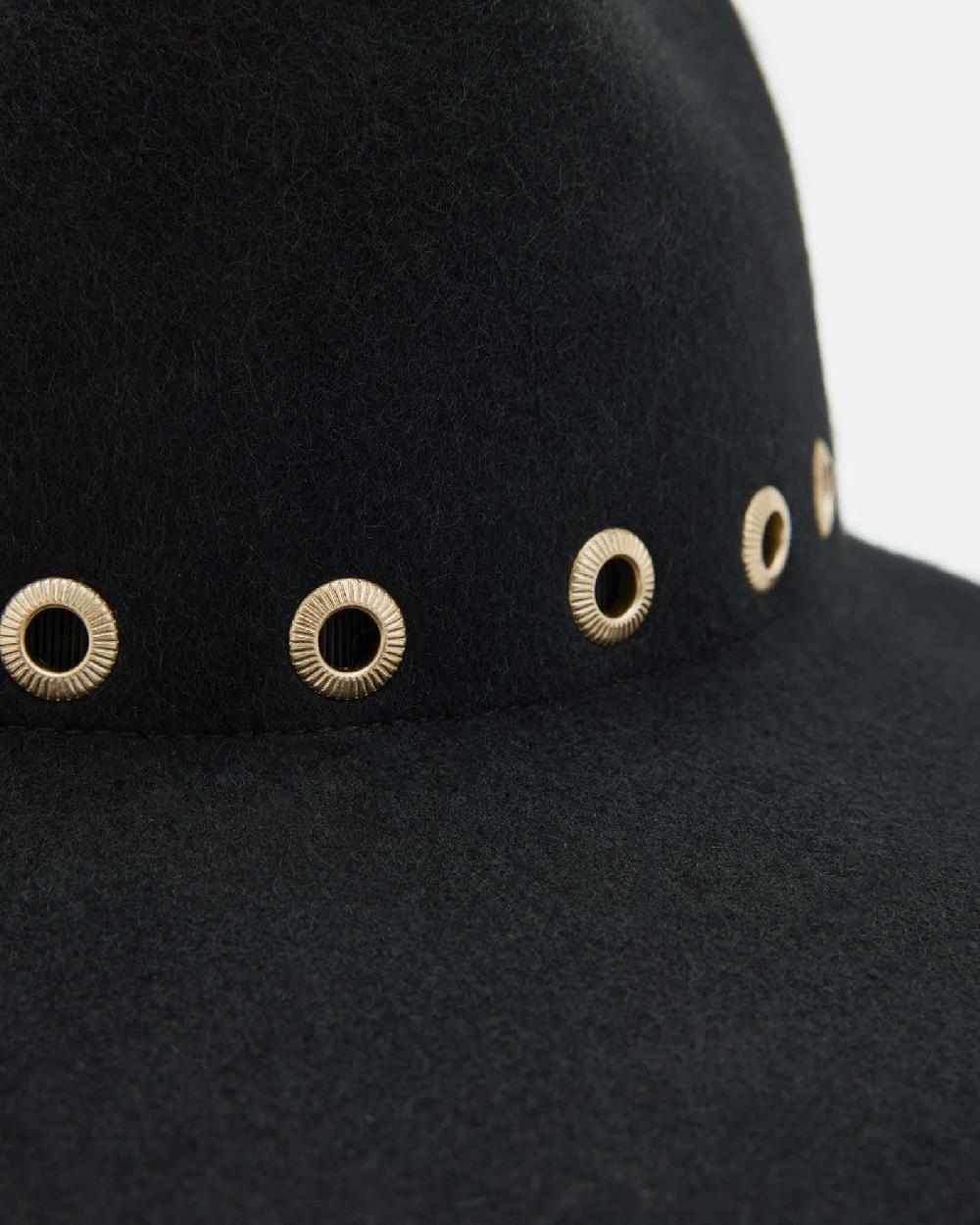 All Saints Whitley Textured Eyelet Wool Fedora BLACK/WARM BRASS