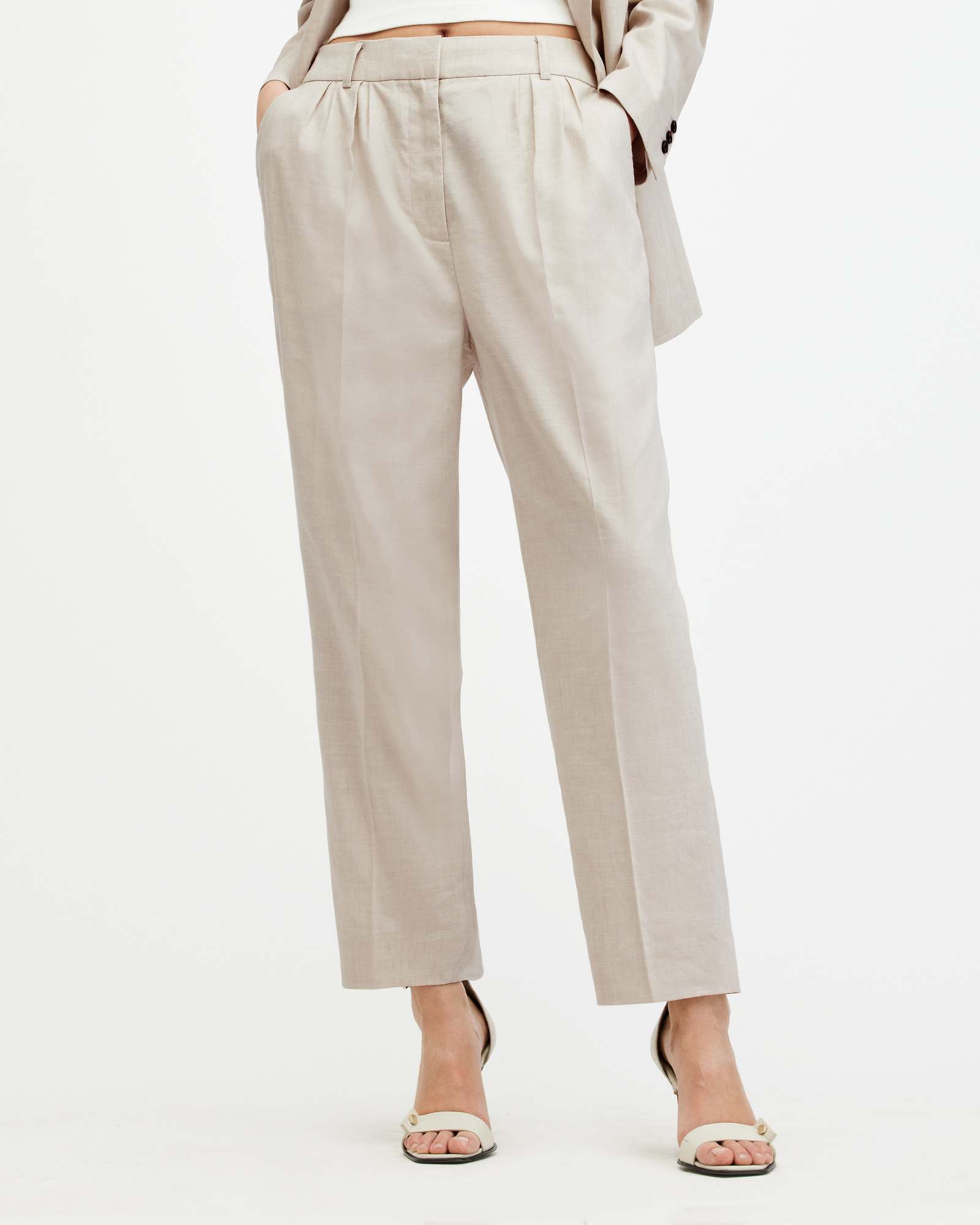All Saints Whitney Linen Blend Straight Leg Pants Neutral Beige