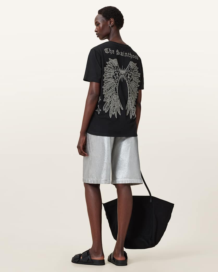 all saints Wings Boyfriend Relaxed Fit T-Shirt Black