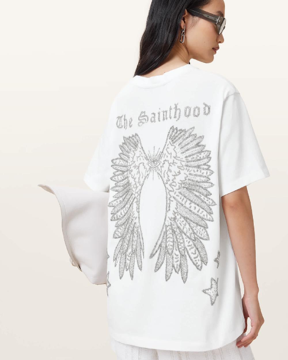 All Saints Wings Boyfriend Relaxed Fit T-Shirt Optic White
