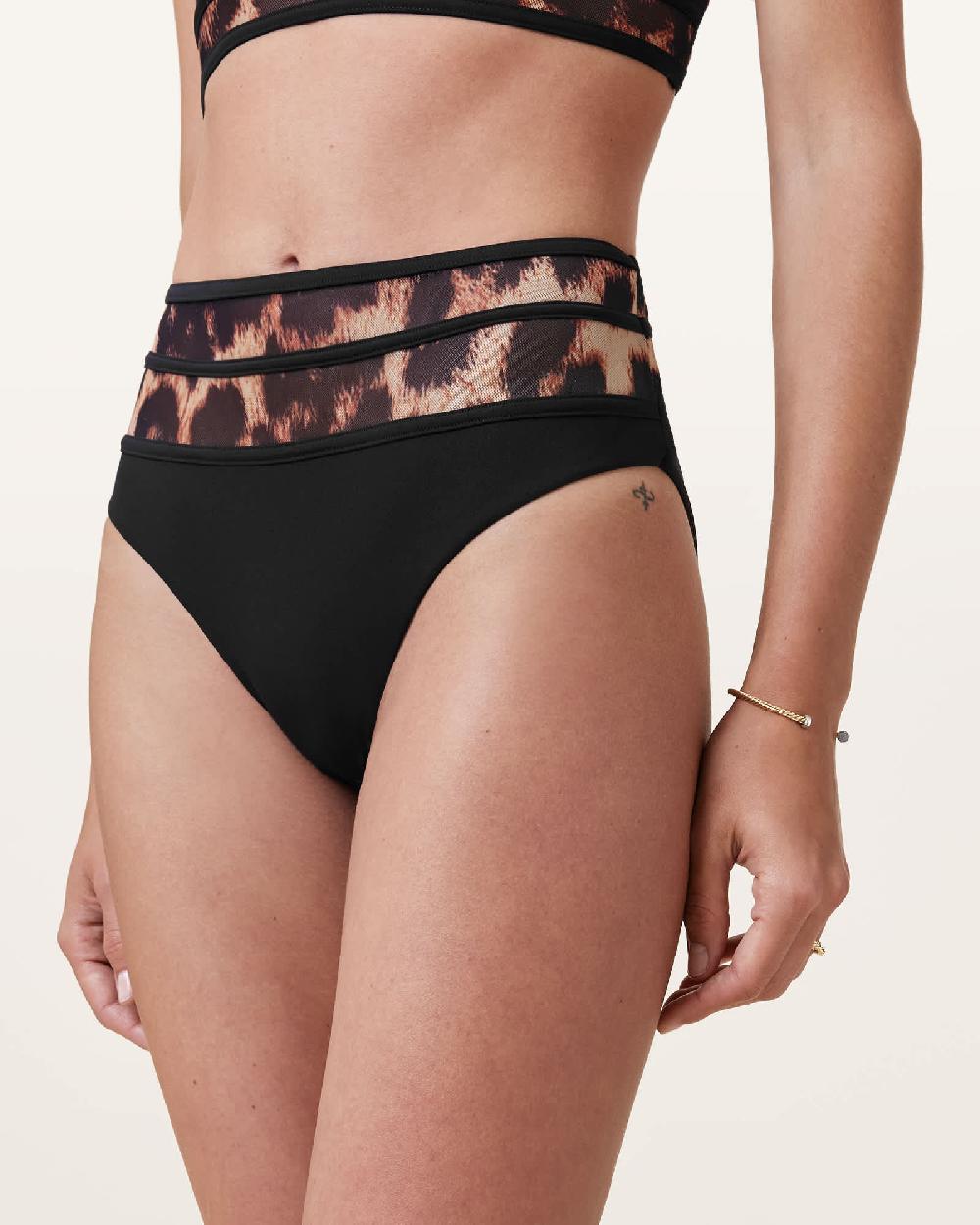 All Saints Xalia Leopard Print Bikini Bottoms Black
