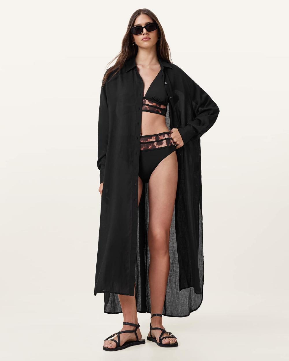 All Saints Xalia Leopard Print Bikini Bottoms Black