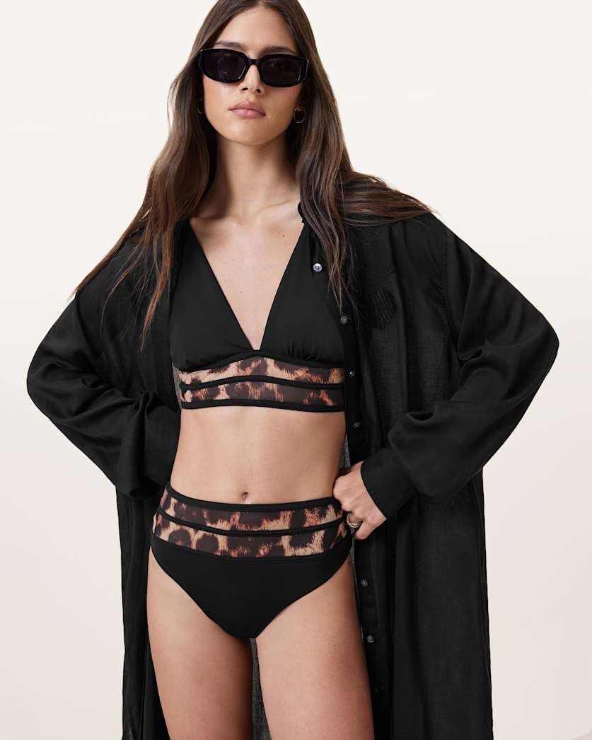 all saints Xalia Leopard Print Bikini Bottoms Black
