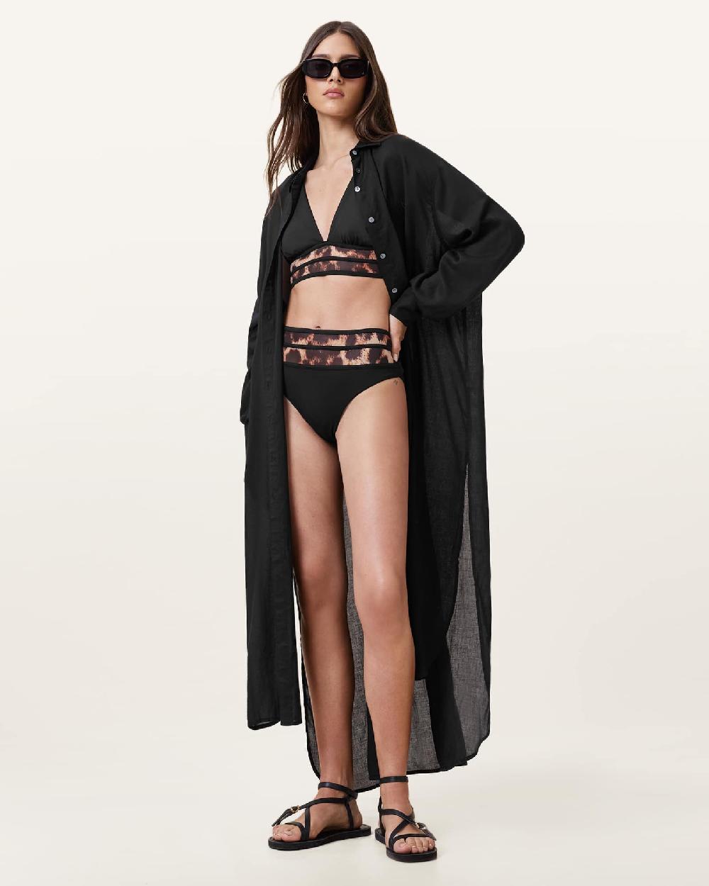 All Saints Xalia Mesh Leopard Print Bikini Top Black