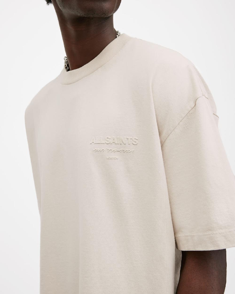 All Saints Xander Flocked Logo Oversized T-Shirt MUTED WHITE