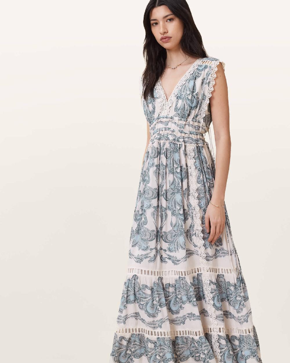 All Saints Xanthe Lace-Trimmed Maxi Dress Lita Soft Blue