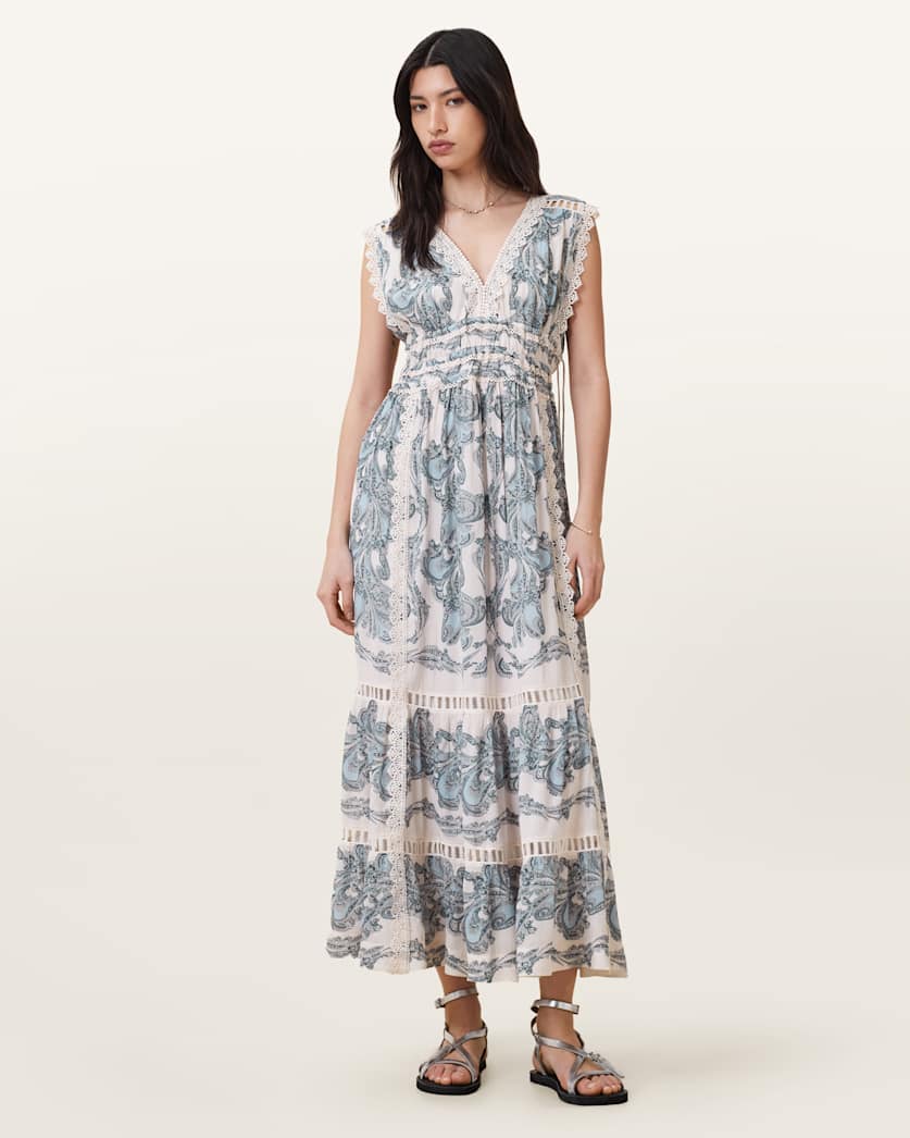 all saints Xanthe Lace-Trimmed Maxi Dress Lita Soft Blue