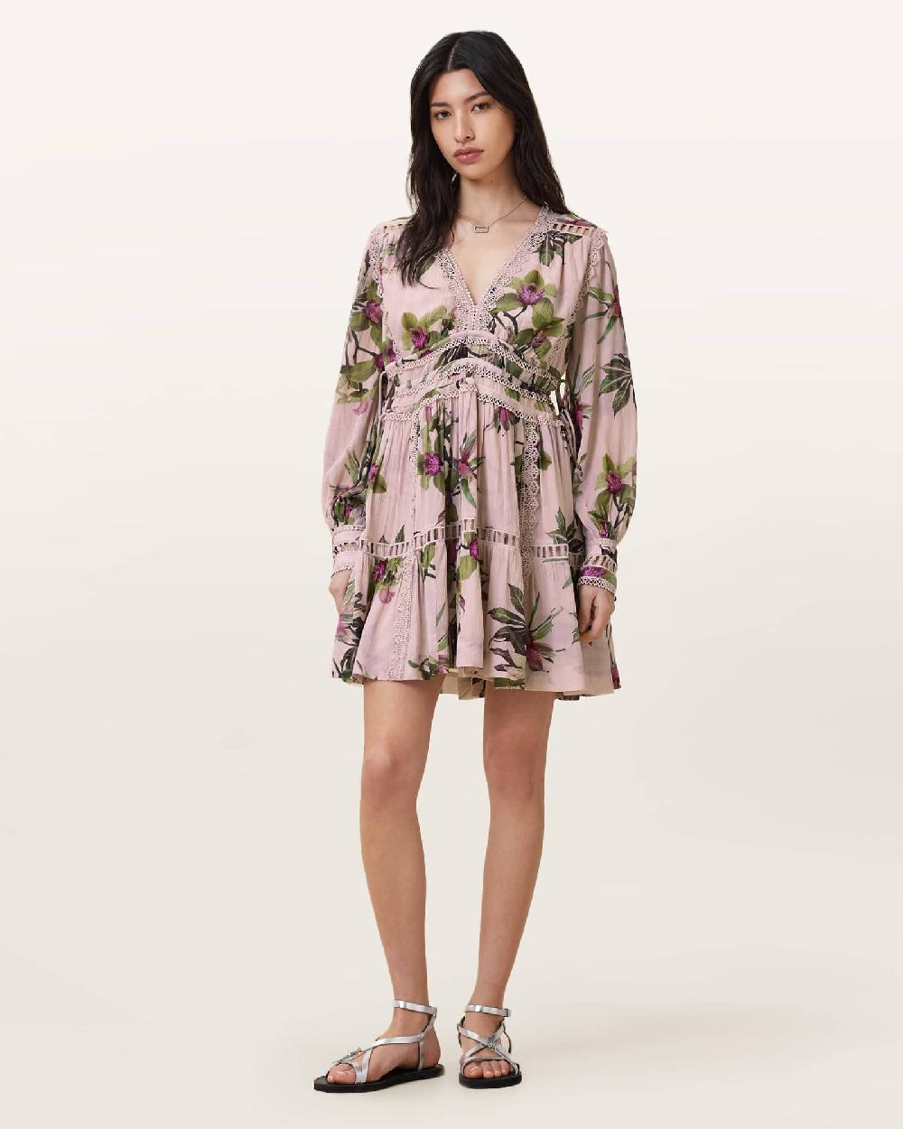 All Saints Xanthe Lace-Trimmed Mini Dress Adena Soft Pink