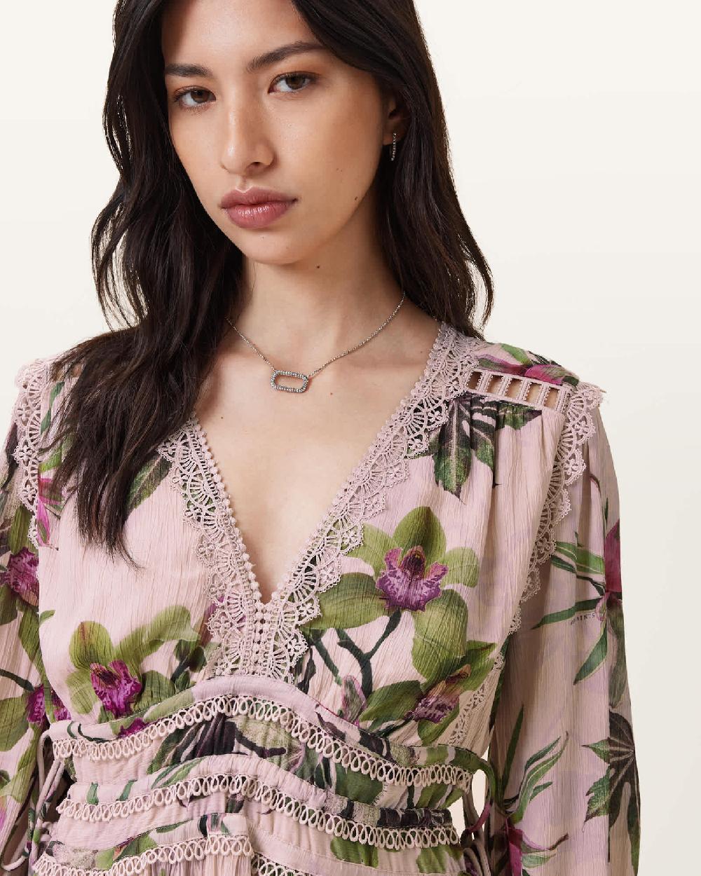 All Saints Xanthe Lace-Trimmed Mini Dress Adena Soft Pink