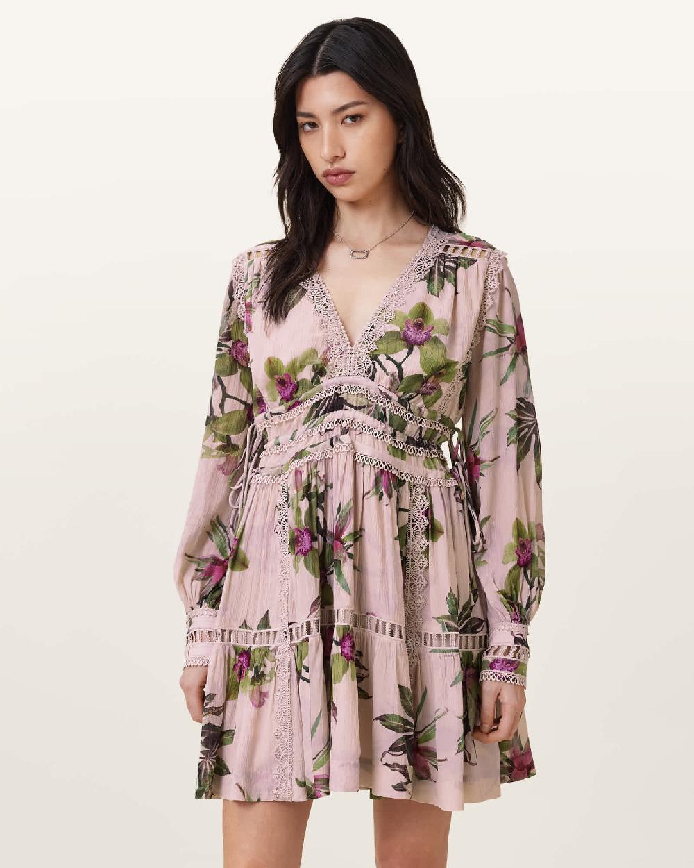 All Saints Xanthe Lace-Trimmed Mini Dress Adena Soft Pink