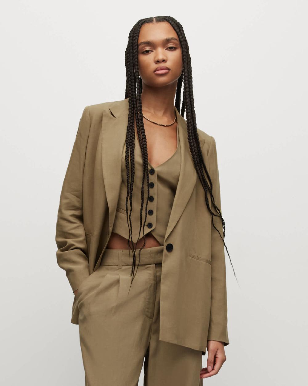 All Saints Yolanda Lyn Linen Blend Blazer LIGHT KHAKI BROWN