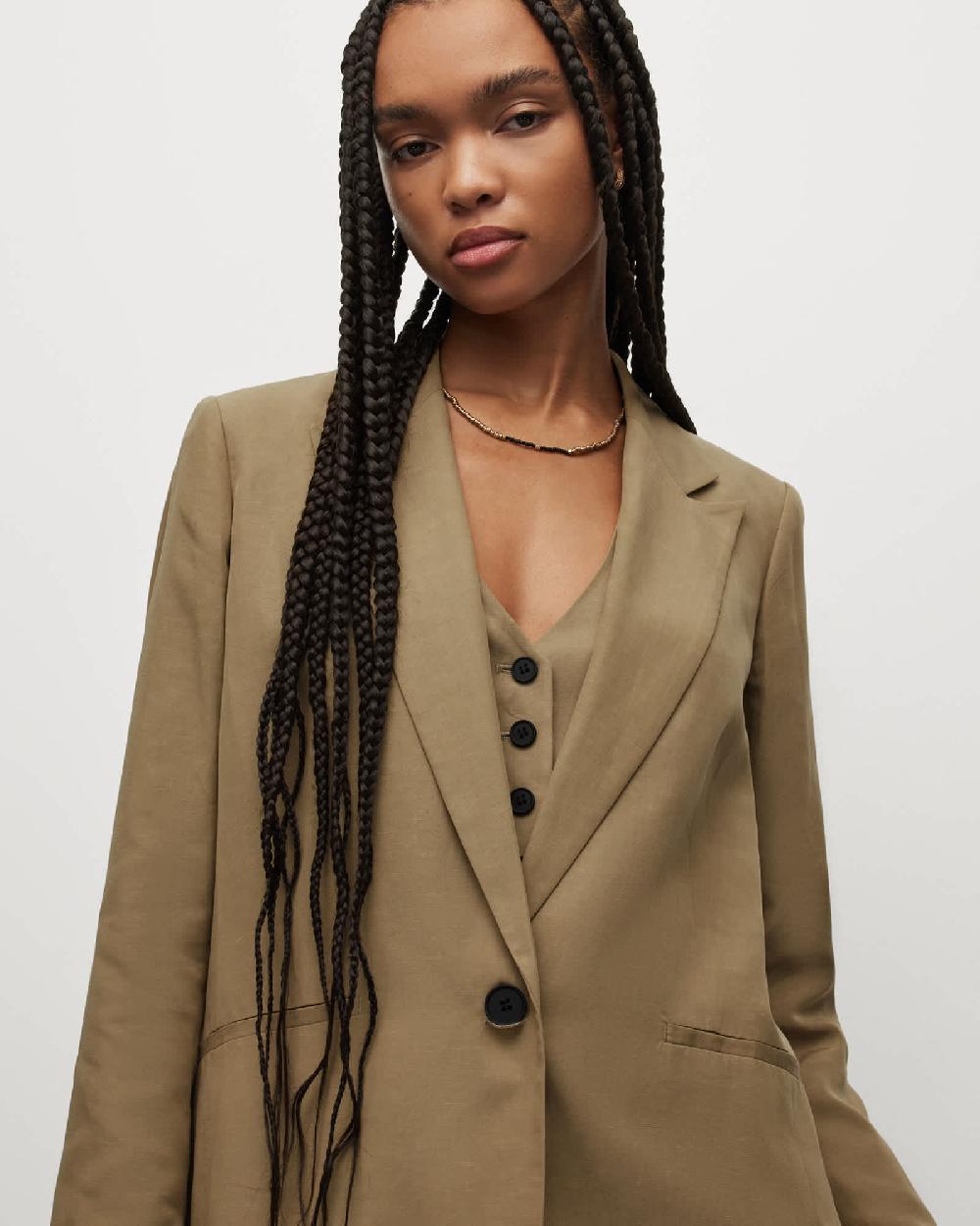 All Saints Yolanda Lyn Linen Blend Blazer LIGHT KHAKI BROWN