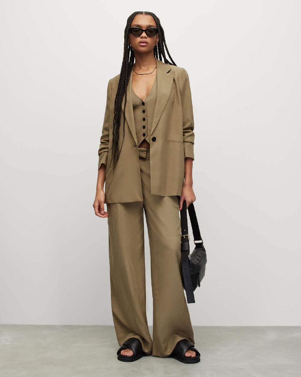 All Saints Yolanda Lyn Linen Blend Blazer LIGHT KHAKI BROWN