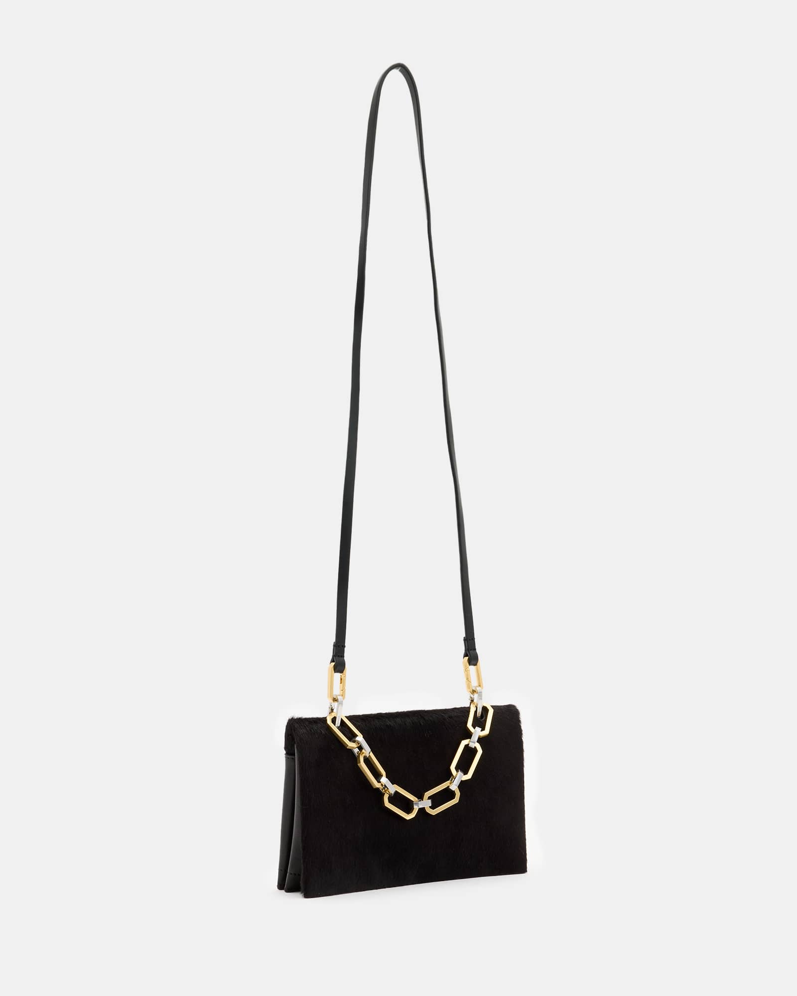 All Saints Yua Leather Removable Chain Clutch Bag DEEP BURNT RED