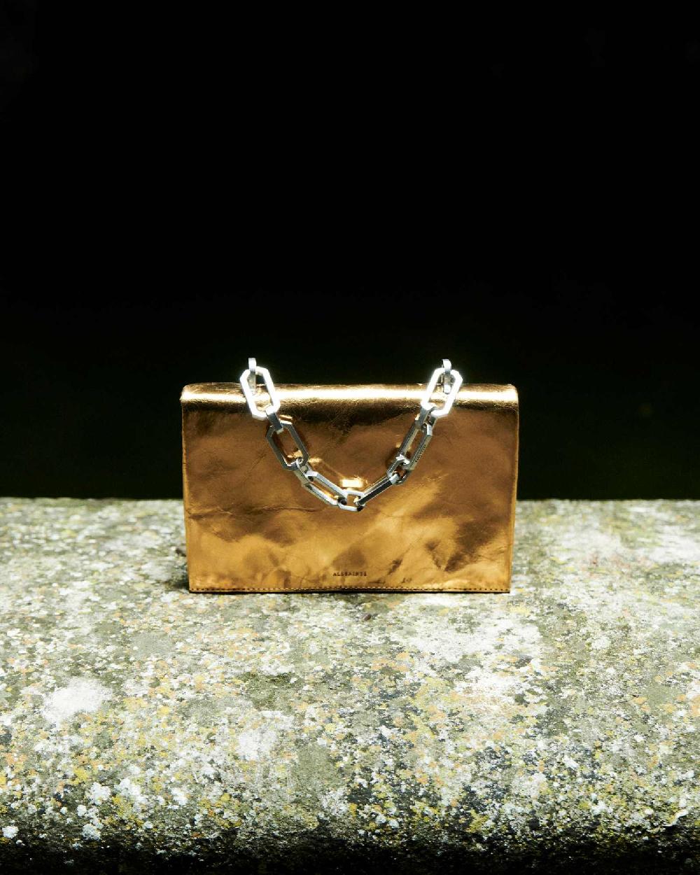 All Saints Yua Leather Removable Chain Clutch Bag Warm Gold