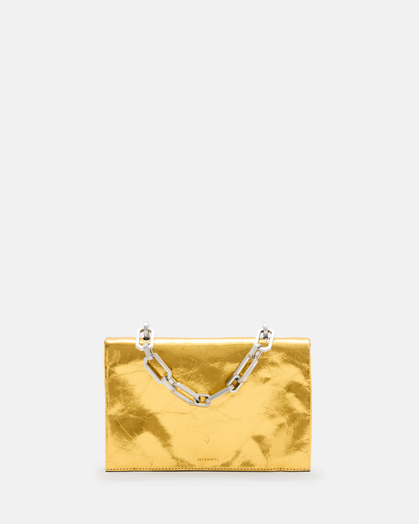 All Saints Yua Leather Removable Chain Clutch Bag Warm Gold