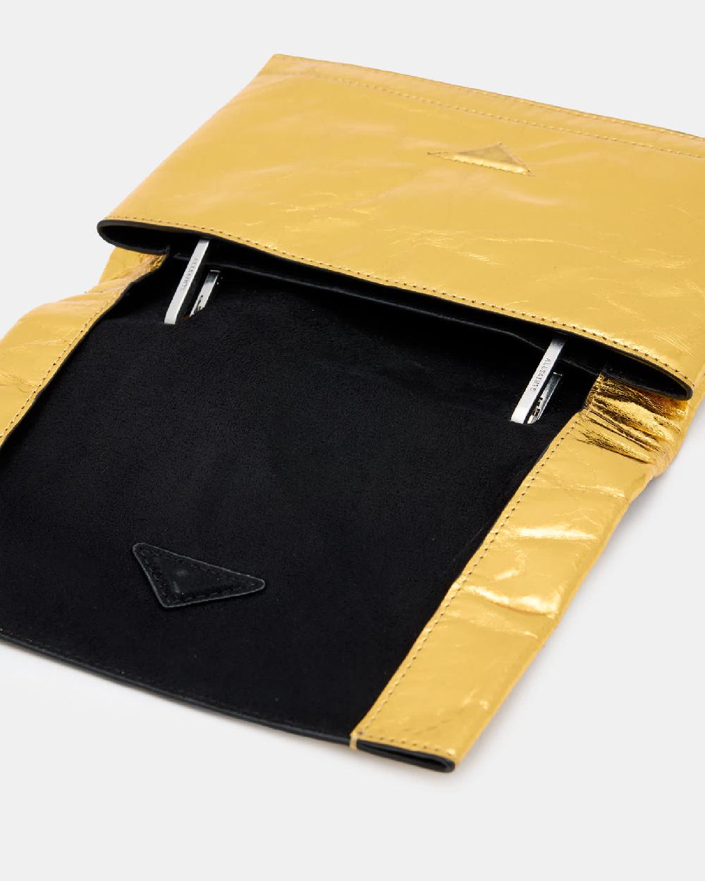 All Saints Yua Leather Removable Chain Clutch Bag Warm Gold