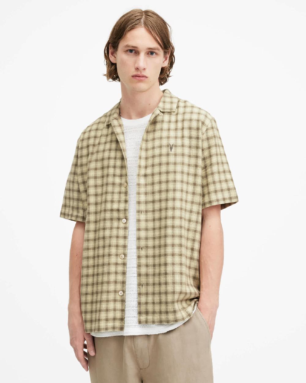 All Saints Zeke Short Sleeve Relaxed Fit Shirt Light Khaki