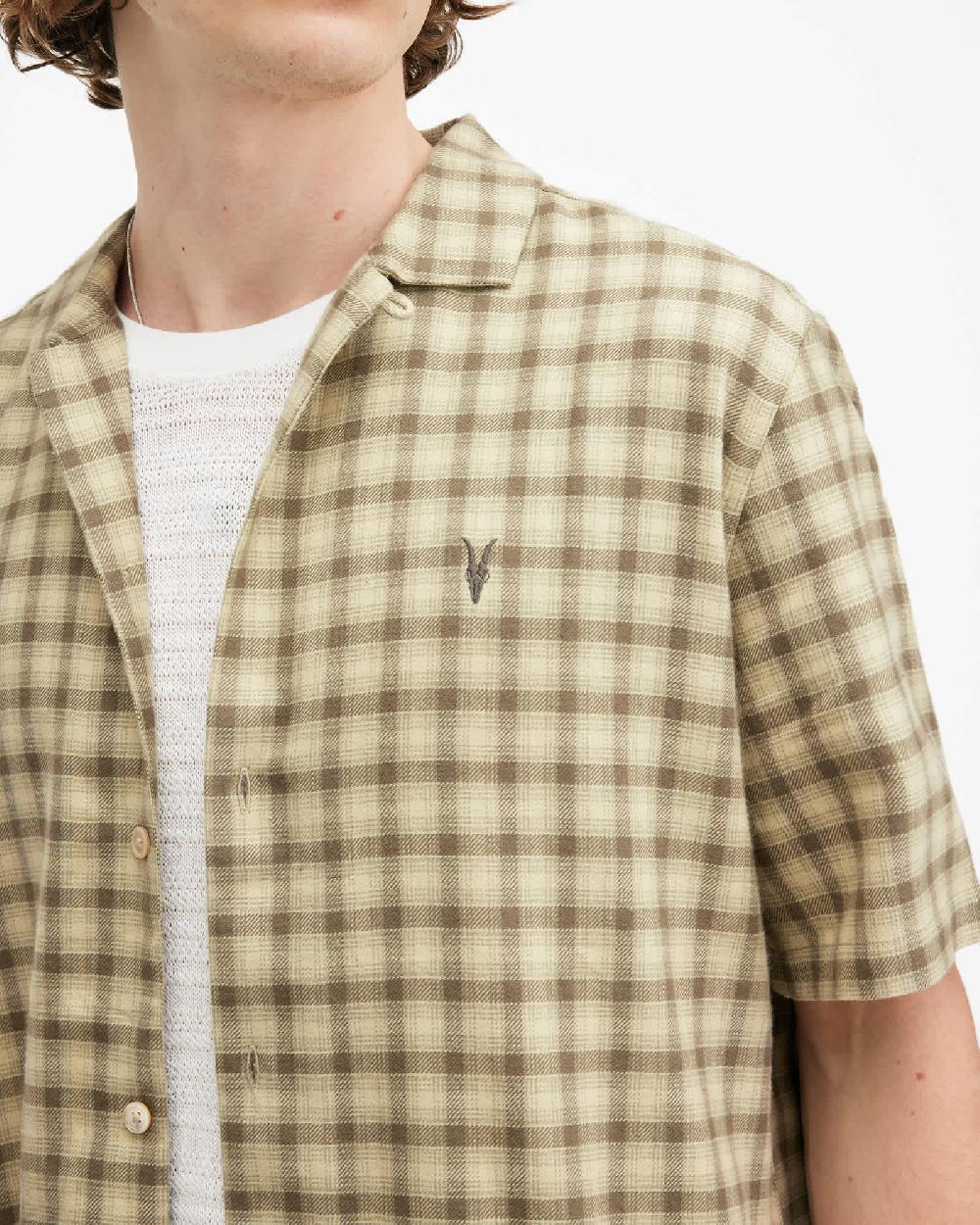 All Saints Zeke Short Sleeve Relaxed Fit Shirt Light Khaki