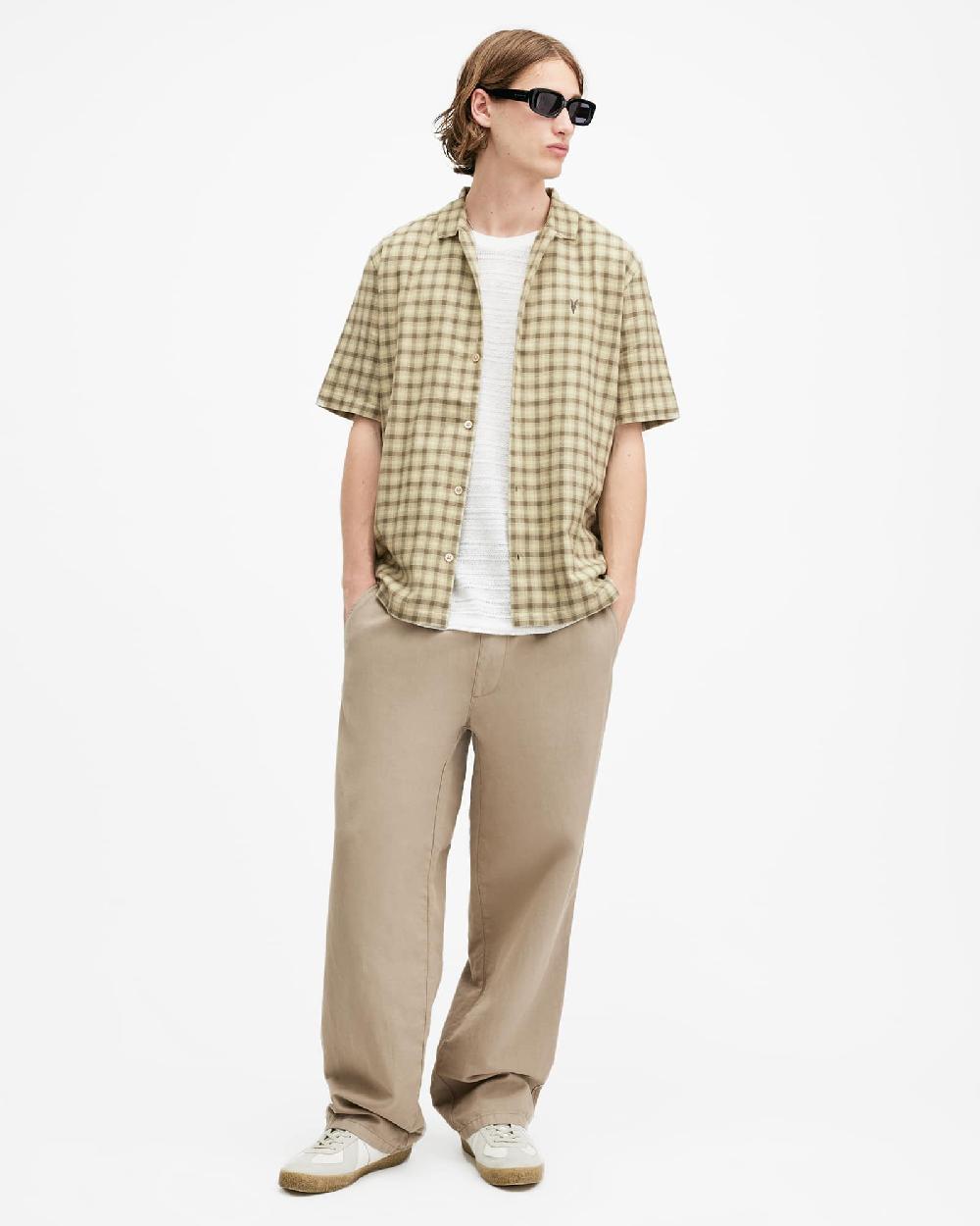 All Saints Zeke Short Sleeve Relaxed Fit Shirt Light Khaki