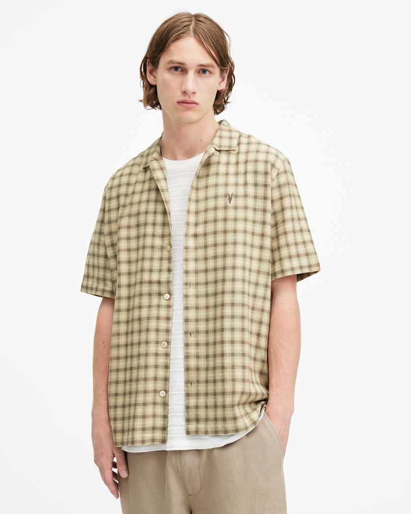 all saints Zeke Short Sleeve Relaxed Fit Shirt Light Khaki