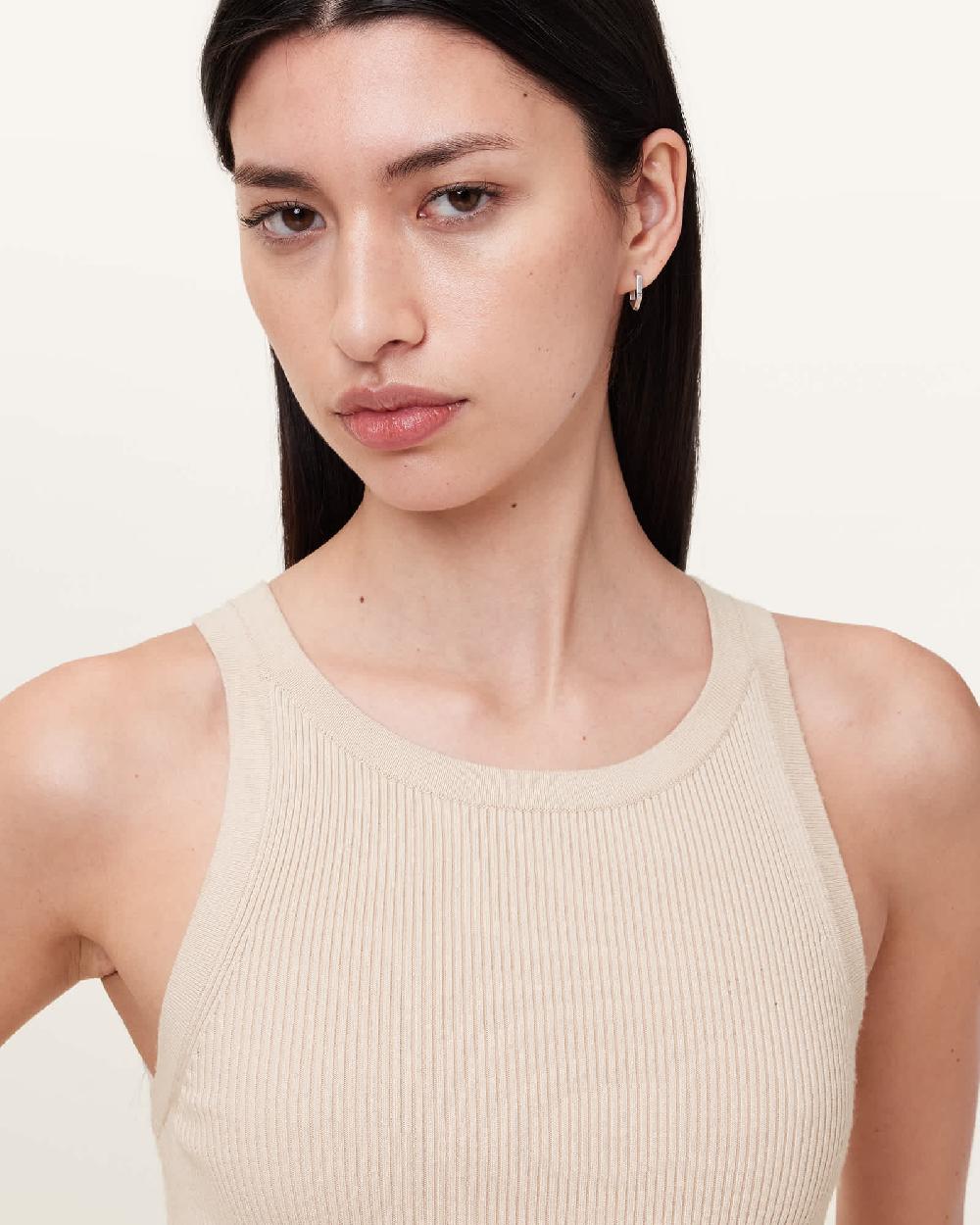 All Saints Zenia Sleeveless Asymmetric Midi Dress Almond White