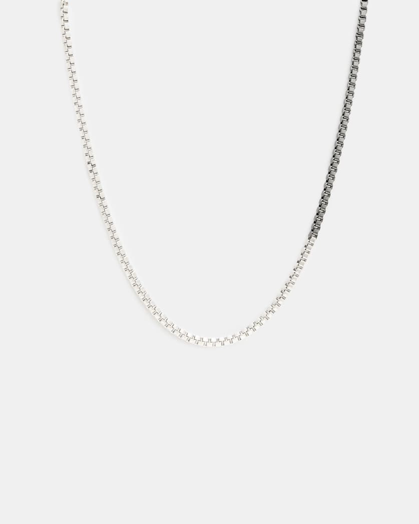 all saints Zoe Box Chain Necklace WARM SILVER/BLACK