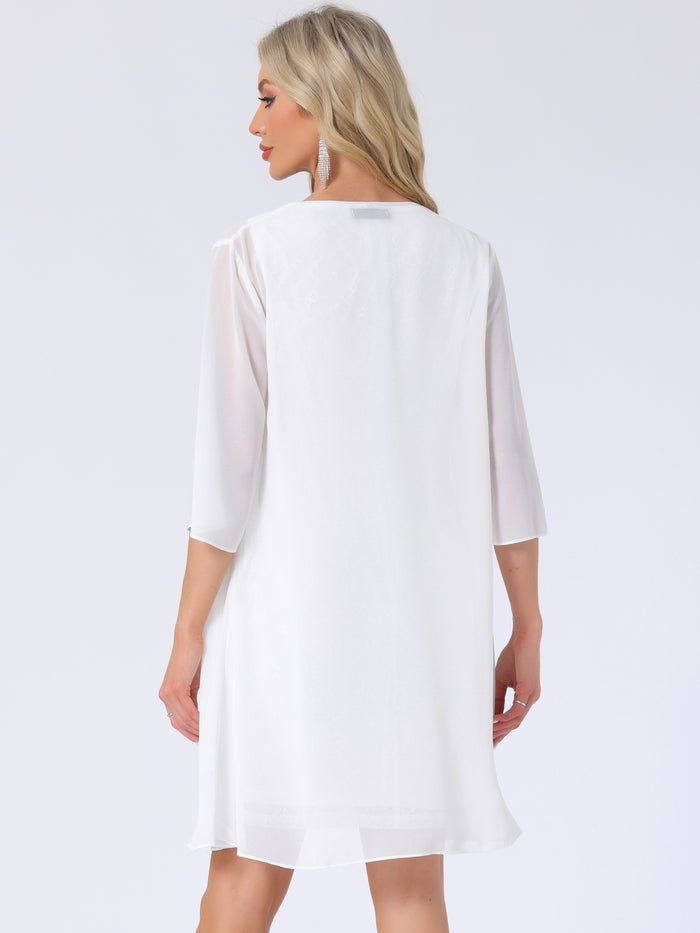 Allegra K 2 Pieces Sleeveless Sequin Lace Mini Sheath Dress & 3/4 Sleeves Mesh Jacket Set