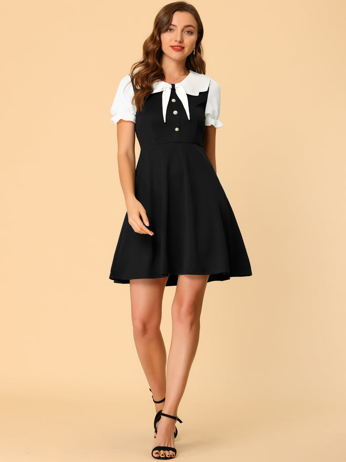 Allegra K 50s Lolita Contrast Color Peter Pan Collar Dress