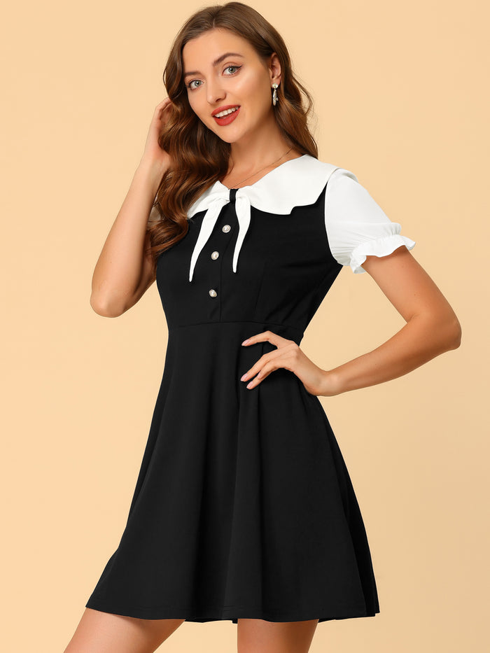 Allegra K 50s Lolita Contrast Color Peter Pan Collar Dress