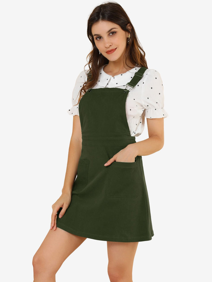 allegra k Adjustable Strap Suspender Skirt Pocket A-Line Pinafore Overall Dress