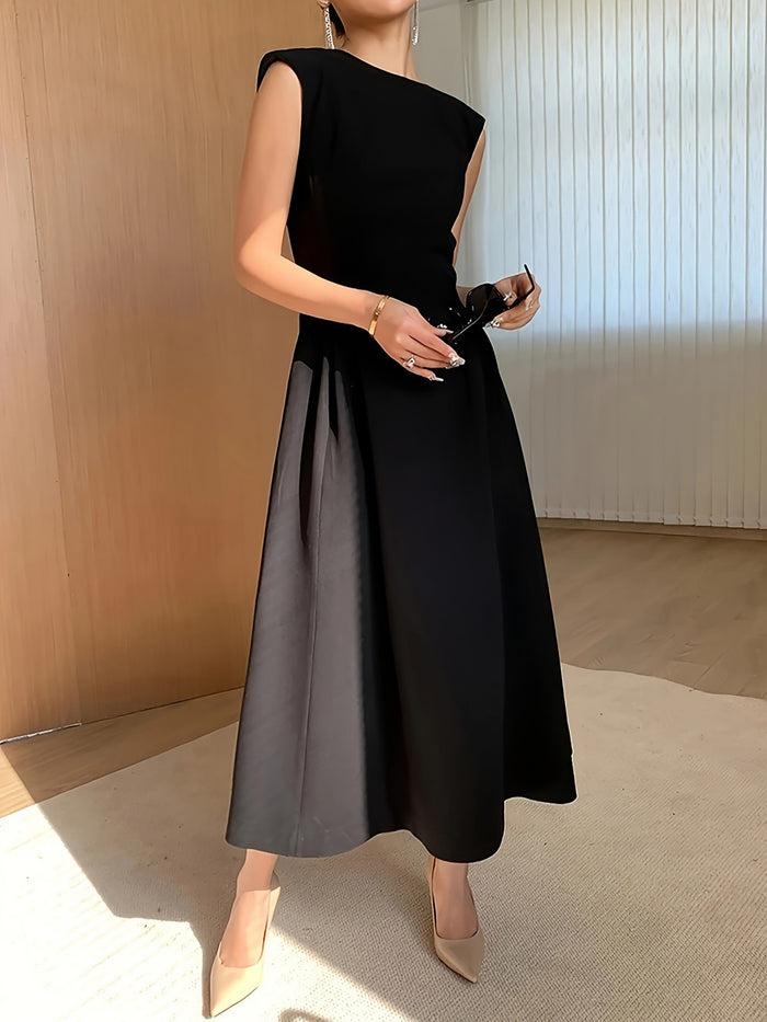 Allegra K Boat Neck Cap Sleeves A-Line Midi Dress