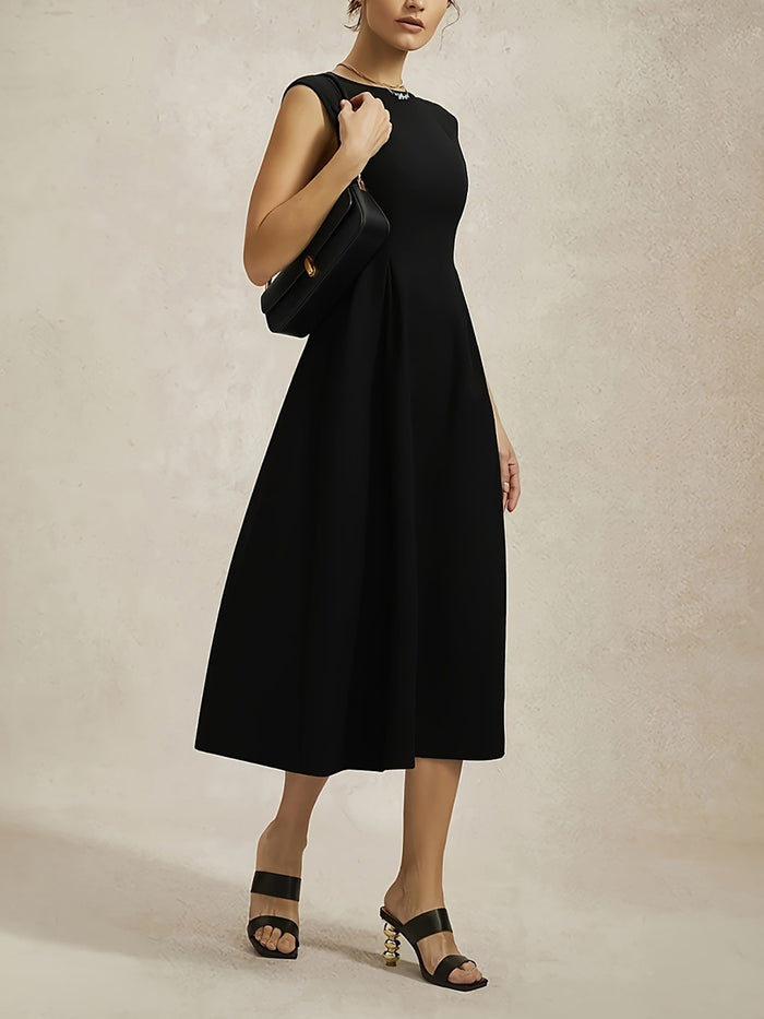 allegra k Boat Neck Cap Sleeves A-Line Midi Dress