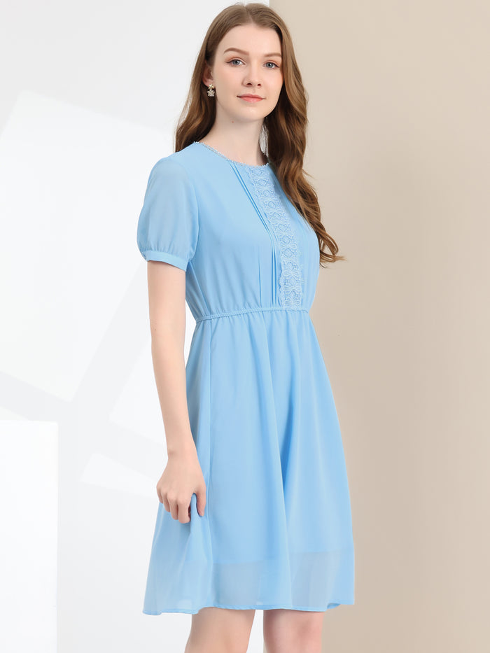 Allegra K Puff Sleeve Summer Flowy Chiffon Dress