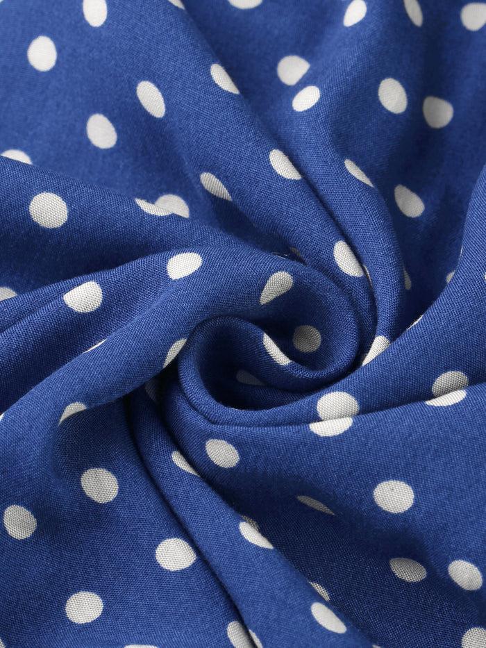 Allegra K Bohemian Smocked Belted Spaghetti Strap Polka Dot Midi Dress Sundress