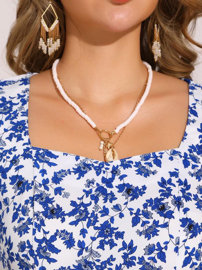 Allegra K Boho Floral Print Square Neck A-Line Midi Dress