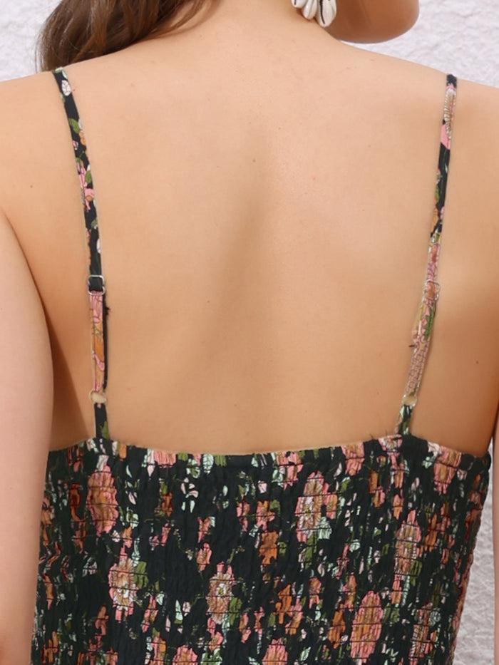 Allegra K Boho Floral Summer Spaghetti Strap A-Line Flowy Smocked Midi Dress Sundress